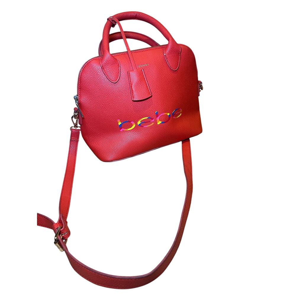 Bebe Orange Pebbled Satchel Crossbody Purse Rainbow Logo Structured‎ Bag